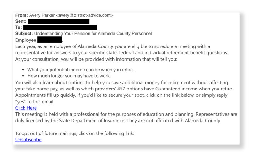 Image of deceptive email