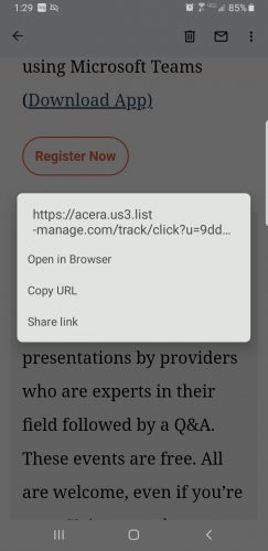 Example of long-pressing a link on a smartphone