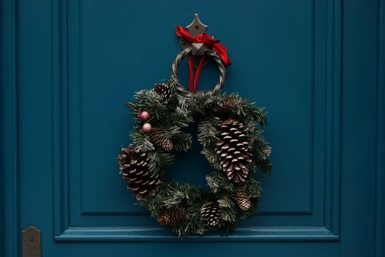 Holiday wreath on door