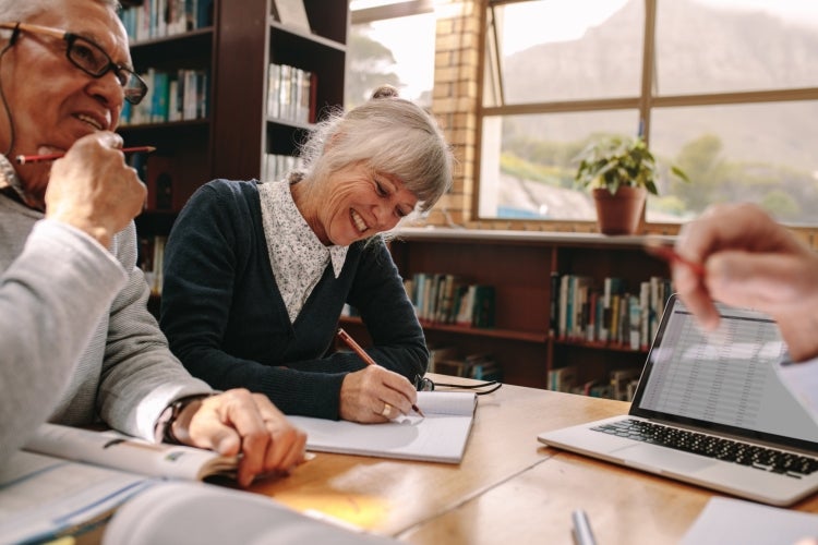 People meeting in a library