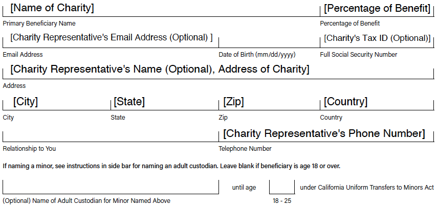 Field example for naming Charity as beneficiary